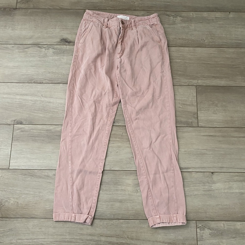 by Anthropologie Pants Womens 25 Pink Lyocell Roll Tab‎ Soft Button Pocket Leg